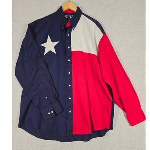 VTG Texas Cotton Mens XL Texas Flag Button Down Shirt Long Sleeve USA Made